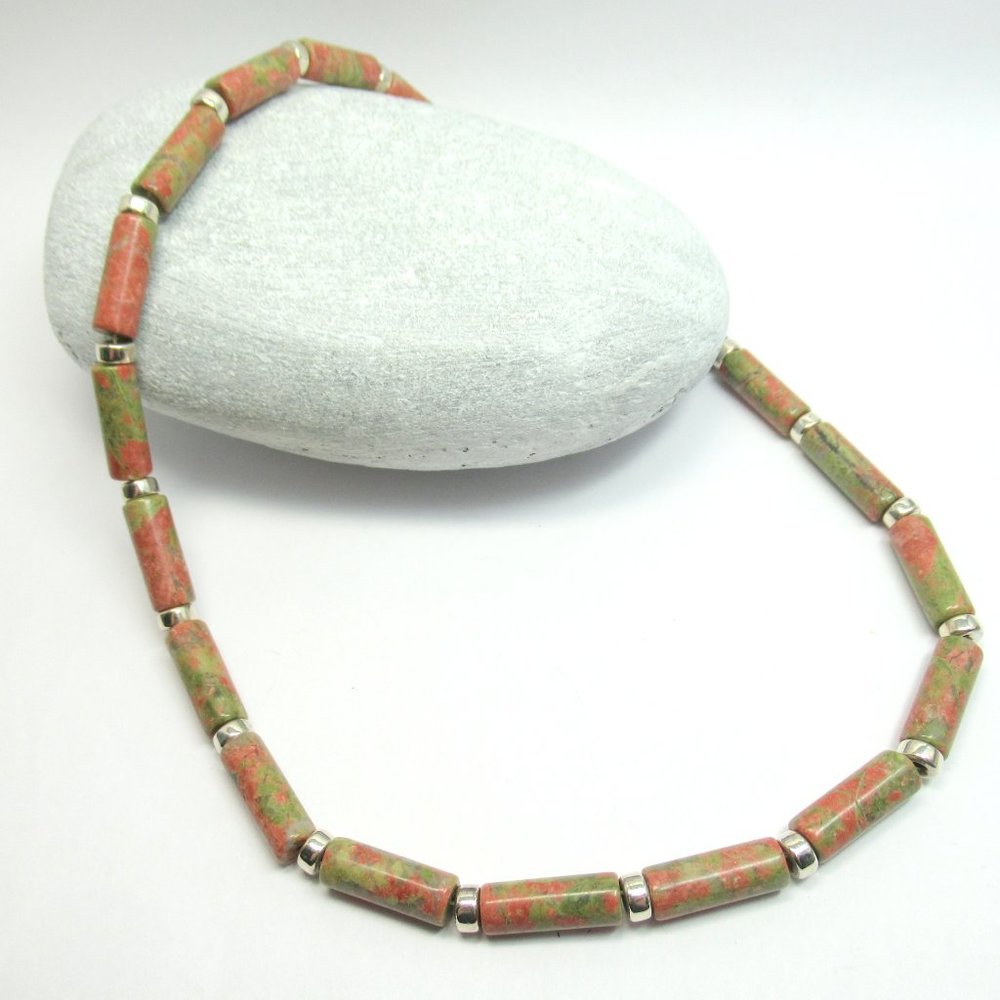 Unakite and Sterling necklace